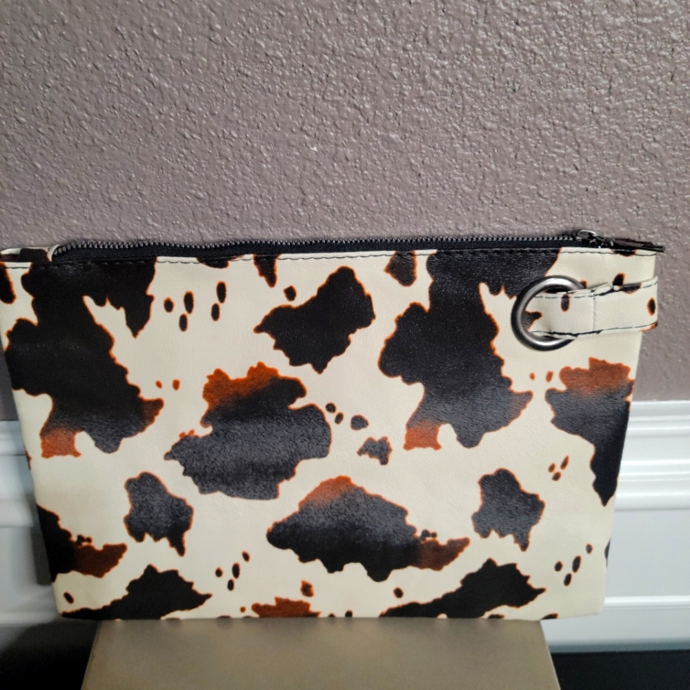 Cow Print Black Cream and Brown Wristlet NWT